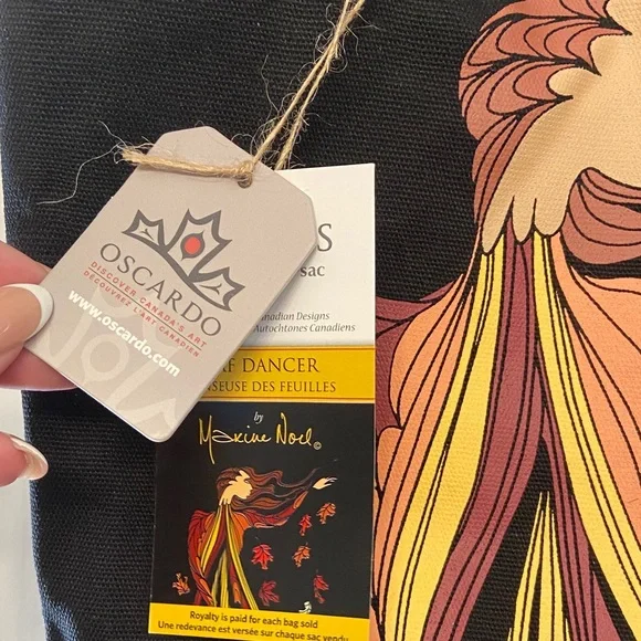 Beautiful Canadian indigenous Black Tote Bag with Autumn Design - Picture 3 of 5